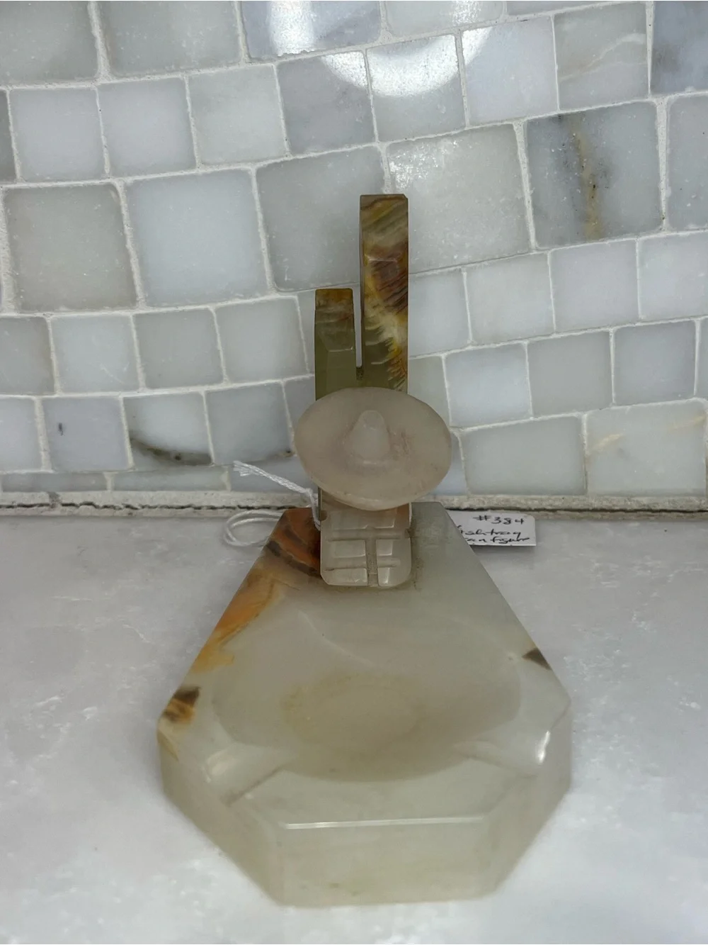 Vintage Mexican Green Onyx Ashtray & Figurine Set Mid Century Siesta Man Burro